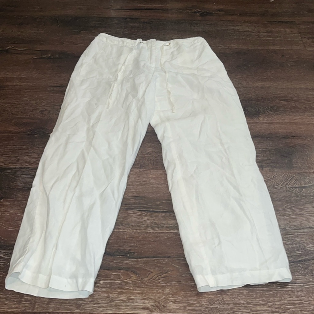 Charter Club Luxury Women's White 100% Linen Pocketed Pants Euc Med